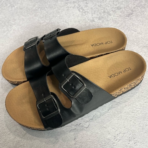Top Moda black and tan sandals with straps that adjust - Picture 5 of 11